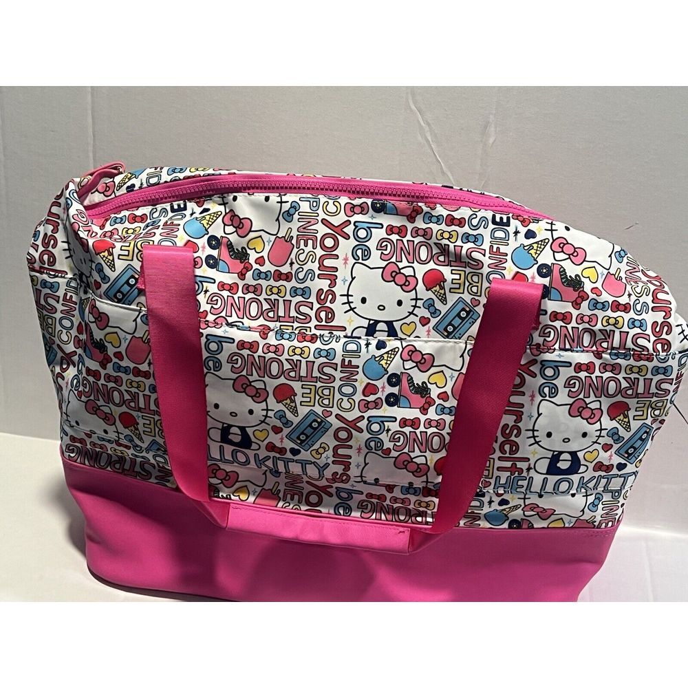 New Sanrio‎ Hello Kitty White Pink Duffle Bag Carry On Overnight Travel Tote